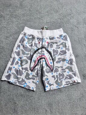 BAPE White & Gray Shark Camo Athletic Shorts